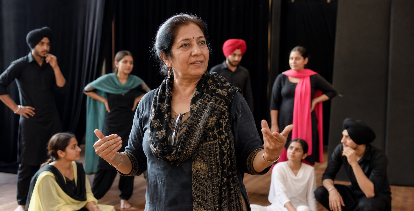 A social leader directing a theatre rehearsal