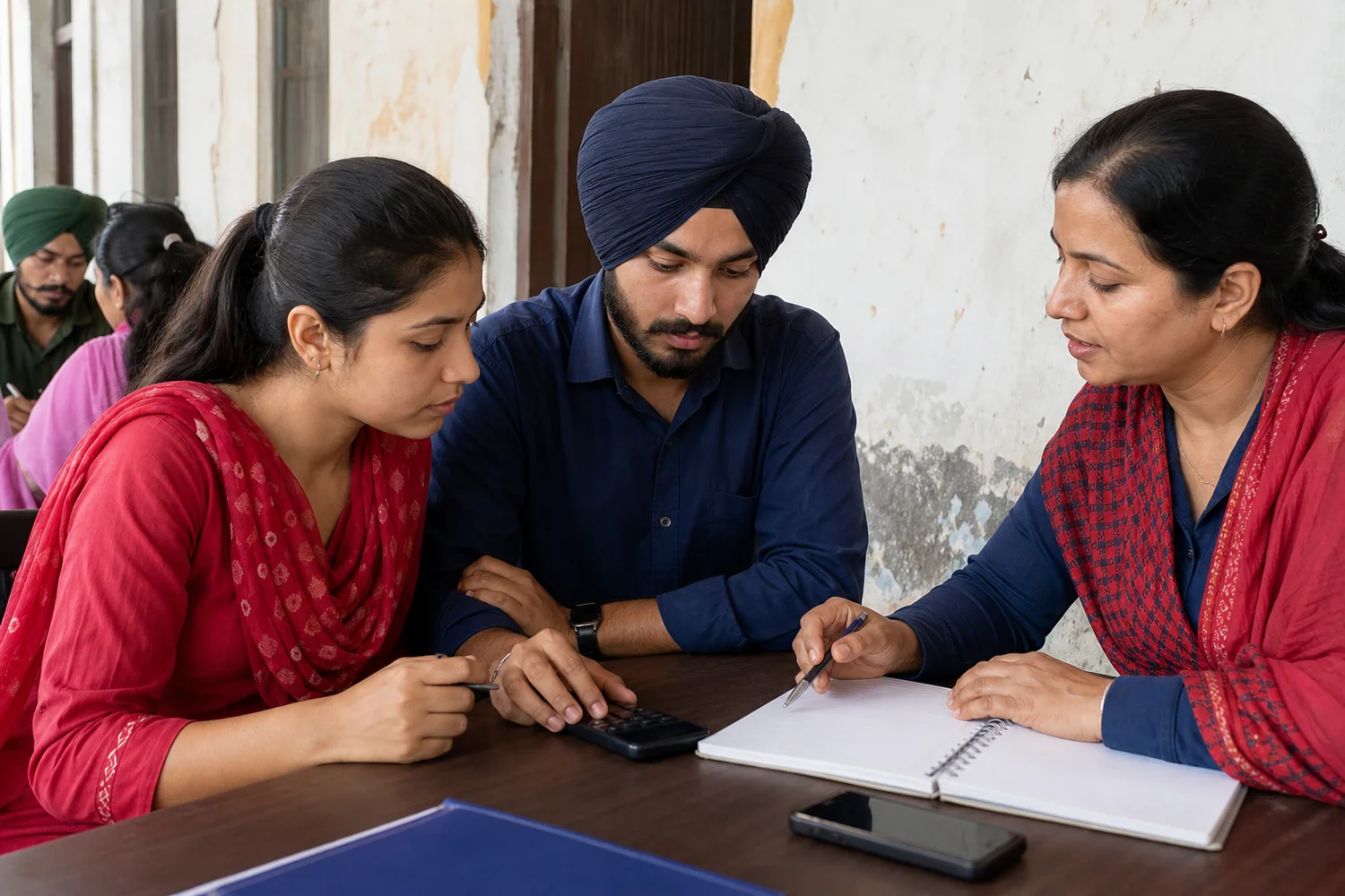 Punjabi learners working through a household budgeting exercise